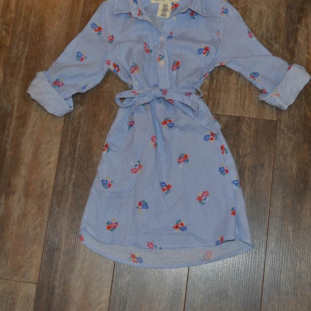LOGG Blue and White Striped Dress with Flowers and Belt